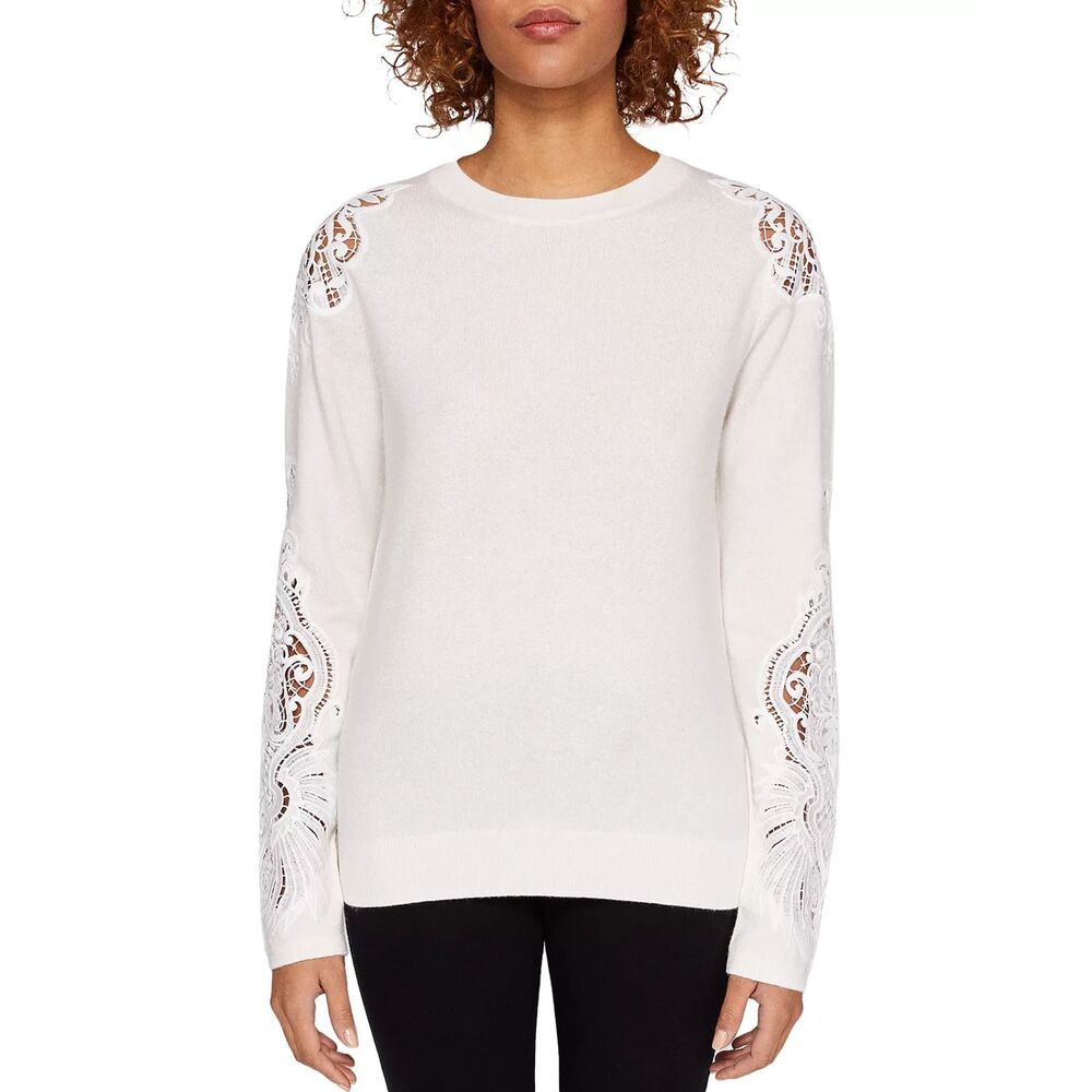 Ted Baker Ivory Shelsin Lace-Inset Sweater Merino Wool Cashmere Blend Sz 5